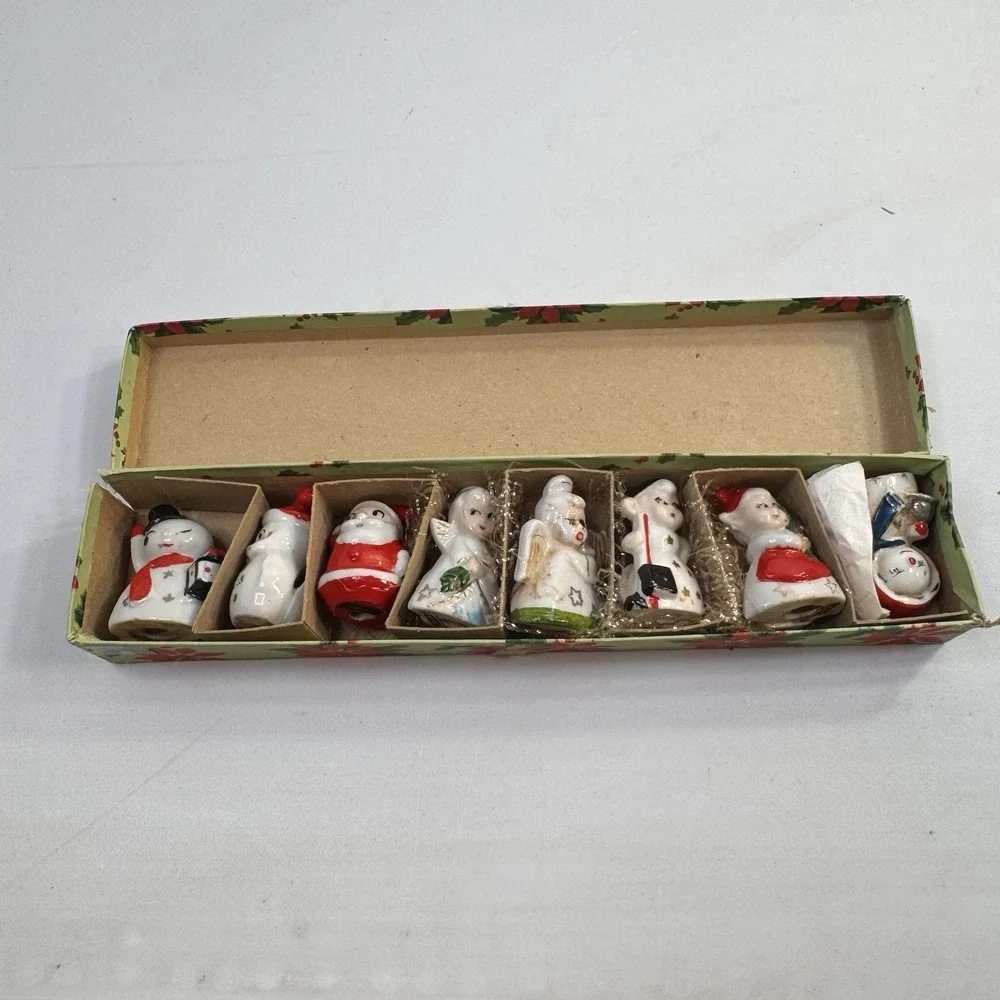 Vintage Set 6 Commodore Japan Ceramic Christmas Card Place Settings Box #3010